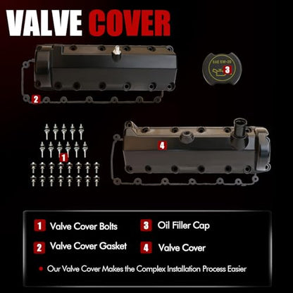 MITZONE Aluminum Engine Valve Cover Set Compatible with 1997-2004 Ford E-150 E-250 E-350 Expedition 5.4L V8 SOHC - size: Right Side & Left Side