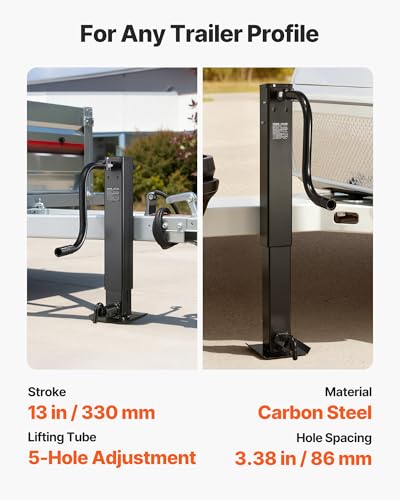VEVOR Heavy-Duty Trailer Jack, 12,000 lbs Load Capacity, Sidewind Square Direct Weld-on Trailer Jack with Handle Crank, Adjustable Drop Leg, 26-Inch Travel for Lifting RV, Utility, Yacht Trailers - size: 12000lbs (26 inch Stroke)