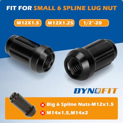 Dynofit 6 Spline Tuner Lug Nuts Key,with 19mm and 21mm Hex,for 1/2" M12 Nut - color: Black, size: 6 Spline with Hex 3/4" and 13/16"