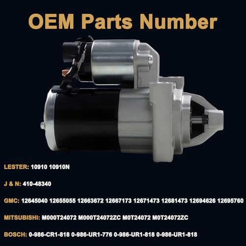 Starter Motor 10910N Fits for 14-18 Silverado/Suburban/Tahoe/Sierra,18-20 Express,18-22 Savana,15-19 Yukon,15-17 Escalade ESV,4.3/5.3/6.2L V6 V8 | OE 12655055 M000T24072 410-48340 - size: 10910