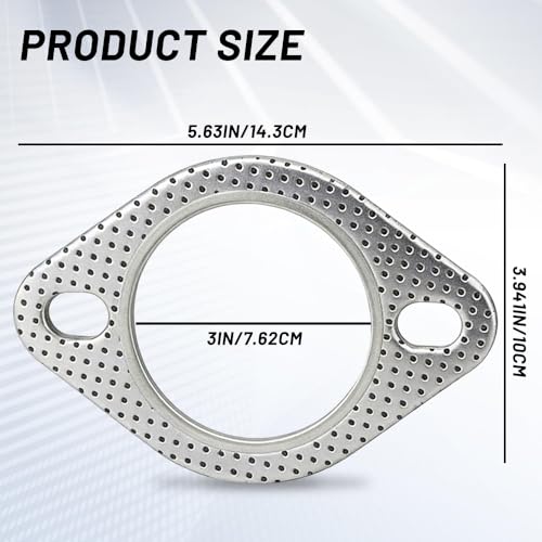 2PCS Car Exhaust Gasket, Exhaust Flange Gasket, Ultra Seal 2-Bolt 3-Inch Reinforced High Temperature Exhaust Manifold Gasket, Catalytic Converter Gasket for Most Cars Trucks (3 Inch) - color: 3 Inch