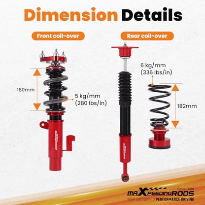 maXpeedingrods Coilovers for Volvo C30 FWD 2007-2013, for Volvo S40 FWD 2004-2012, V50 FWD 2005-2012, Height Adjustable Coilovers Suspension Kit, Preset Damping Shock Absorber Lowering Kit Red