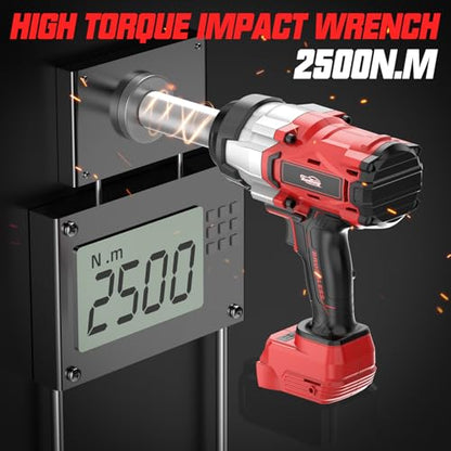 Cordless Impact Wrench 3/4" Compatible with Milwaukee 18V Battery, 1850Ft-lbs(2500N.m) High Torque Impact Gun Heavy Duty, Brushless Electric Power Impact Driver with 4 Speed Modes & LED Work Light - size: 3/4" 2500NM Compatible with Milwaukee