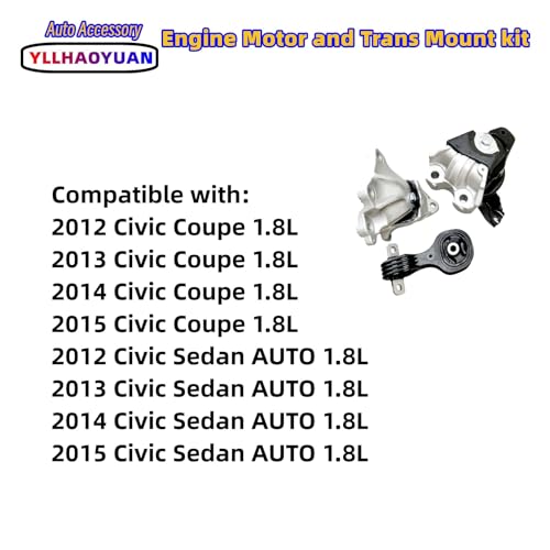 Yllhaoyuan Engine Motor Transmission Mounts Set for 2012-2015 Civic 1.8L - size: 2012-2015 Civic Coupe/Sedan AUTO 1.8L
