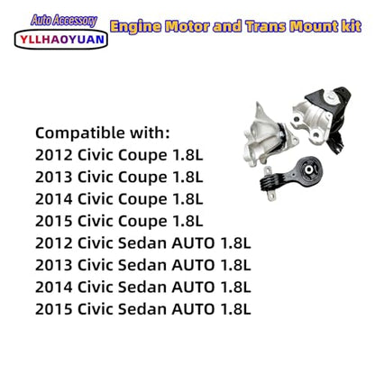 Yllhaoyuan Engine Motor Transmission Mounts Set for 2012-2015 Civic 1.8L - size: 2012-2015 Civic Coupe/Sedan AUTO 1.8L