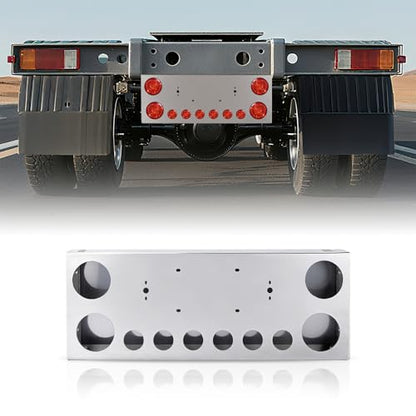 Tail Light Panel Stainless Steel Chrome Finish with Four 4.49" and Six 2.76" Round Light Cutouts(10 Holes), Rear Center Light Panel with a Backing Panel for Semi Truck Trailers - style: 4x4.49" & 6x2.76" Round Holes