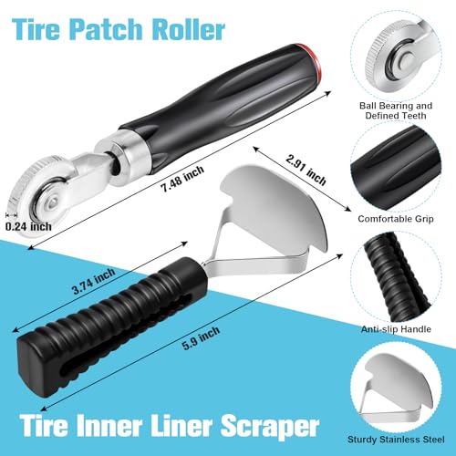 Wayona 35Pcs Tire Repair Patch Kit Heavy Duty, Tire Patches 32/45/58mm Tire Repair Tools with 40mm Tire Buffing Wheel Tire Patch Roller Inner Liner Scraper for Car Tire Grinding Bike Motorcycle Wheel