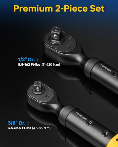 YIYEIE 1/2" 3/8" Digital Torque Wrench Set for Car, 162 Ft-lb & 62.5 Ft-lb - size: 1/2" & 3/8" 5 PC