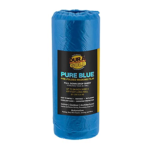 Dura-Gold 24" x 177' Pure Blue Pre-Folded Masking Film - Painters Plastic - size: 24-inch