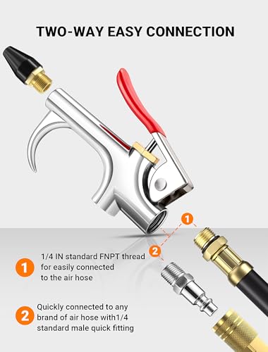 4PCS Air Blow Gun Kit, 2-Way, 1/4 IN Quick Fitting with Rubber Tip