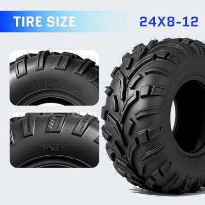 24x8-12 ATV UTV Tires,6PR All-Terrain Tire,Tubeless,Pack of 2 - size: 24x8x12