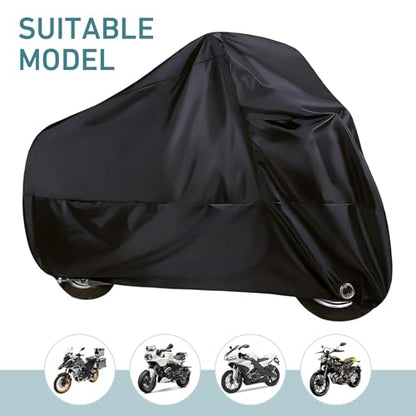 Bike Cover Waterproof Outdoor, Motorcycle Cover, 190T Polyester Waterproof Protect from Rain Dust UV, All-Season Protection Vehicle Shield, Motorbike Shield with Lock-Holes & Storage Bag