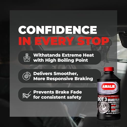 Amalie DOT 3 Brake Fluid (160-65031-EA), Heavy Duty Drum & Disc Brake Fluid for Cars, Trucks & Motorcycles with Corrosion Protection & Long-Term Stability, Made in USA, 12oz - size: 12 Ounce, Single bottle