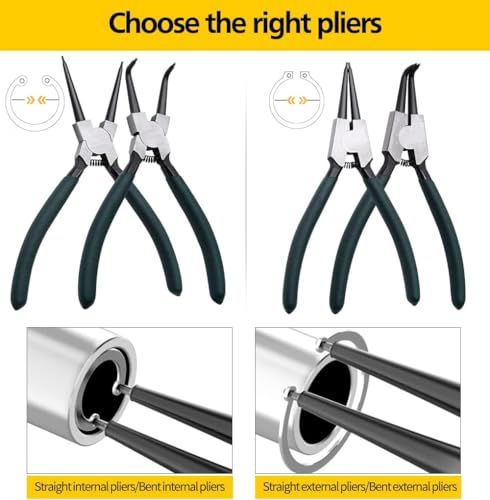 4pcs 7" Snap Ring Pliers with Storage Pouch, 5/64in Tips - color: 4pcs Regular Tip Snap Ring Pliers+bag