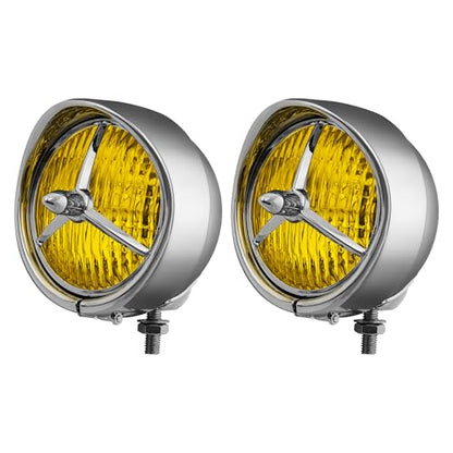 FATECIM 4.5” Motorcycle H3 LED Fog Lights Passing Lamps Driving Auxiliary Lights Spotlights + Housing Bucket with Tri Bar Visor for Harley Honda Kawasaki Suzuki Yamaha Cruiser Chopper Bobber Chrome - color: Chrome / Amber Lens