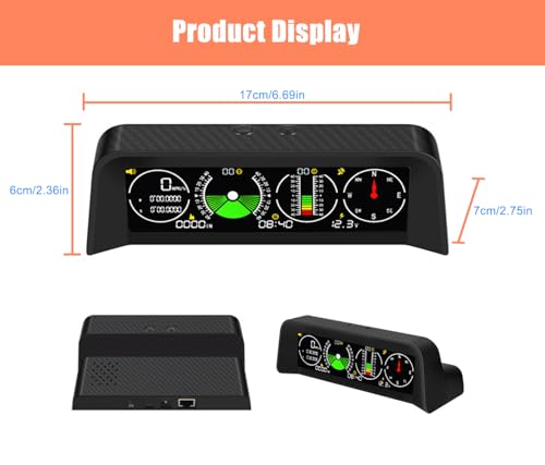 Off-Road Car Inclinometer HUD Display, Digital GPS Speedometer