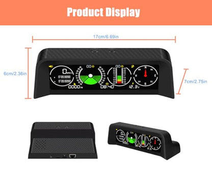 Off-Road Car Inclinometer HUD Display, Digital GPS Speedometer