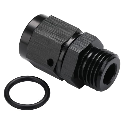 6AN Female Flare Swivel to 6AN -6 ORB Male O-ring Boss Fuel Rail Fitting Adapter Straight Aluminum Black - color: Black, size: 6AN Female to -6 ORB Male