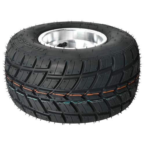 Front 10x4.50-5 Go Kart Wheels Racer Tire 10x4.50x5 and Wheel Hub 17mm 3 Stud Steering Spindles for Mini Bike ATV Quad Drift Trike Lawn Mower - size: 2 tires + front hub + steering spindle