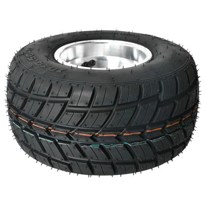 Front 10x4.50-5 Go Kart Wheels Racer Tire 10x4.50x5 and Wheel Hub 17mm 3 Stud Steering Spindles for Mini Bike ATV Quad Drift Trike Lawn Mower - size: 2 tires + front hub + steering spindle