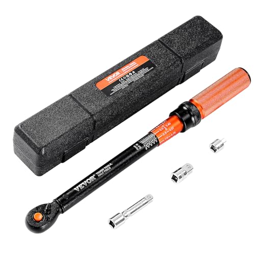 VEVOR 3/8 Inch Drive Torque Wrench, 10-100 ft.lb/13.6-135.6 Nm, Dual-Direction Adjustable Click Torque Wrench with 1/2 & 1/4 adapter, 3" Extension Bar, for Automobile Repair - size: 3/8" 4 PCS