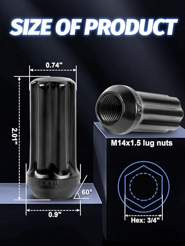 32pcs M14x1.5 Lug Nuts XL Spline W/ 1 Socket Key - size: 14x1.5, style: 32PCS， 2.01