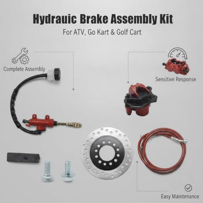 Red Rear Front Hydraulic Brake Assembly Caliper Master Cylinder Kit, Includes Disc Brake Plate Rotor and Brake Pad, Replacement for ATV & Go Kart - color: red
