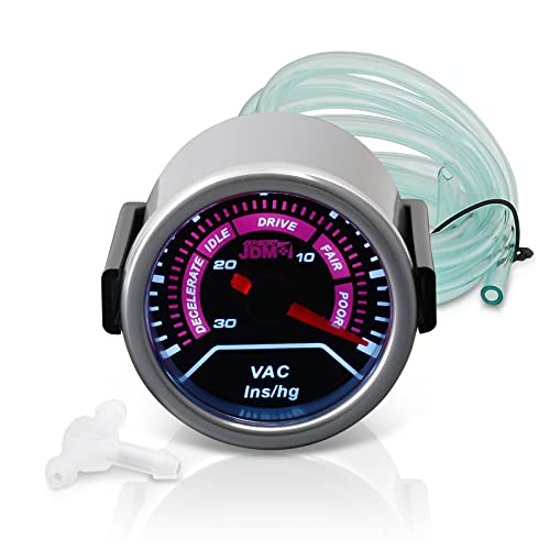 AJP Distributors Performance Racing Universal JDM Sport Smoked Tint Analog Needle 2" INCH 52MM Vac Vacuum Meter Gauge Tacho LED Multicolor Display Indicator Dashboard Monitor Electric Voltmeter Pod