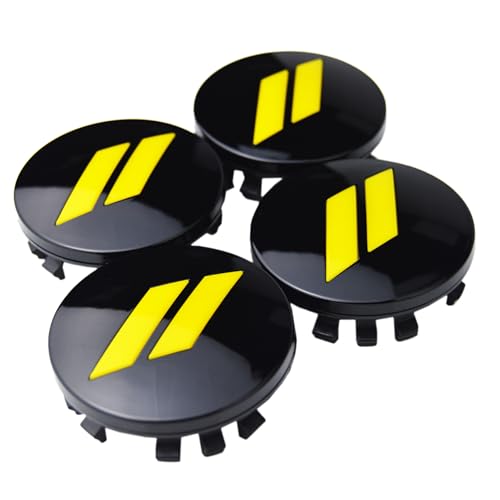 (Set of 4) 63mm=2.5 inches // Slash Wheel Center Cap Covers HubCap Emblem Badge Trim for Dodge Charger Challenger Durango Hornet Dart R/T SRT Magnum Nitro Journey Caliber Avenger - color: yellow // on gloss black cap