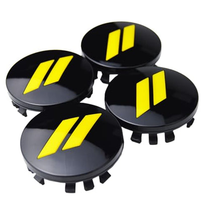 (Set of 4) 63mm=2.5 inches // Slash Wheel Center Cap Covers HubCap Emblem Badge Trim for Dodge Charger Challenger Durango Hornet Dart R/T SRT Magnum Nitro Journey Caliber Avenger - color: yellow // on gloss black cap