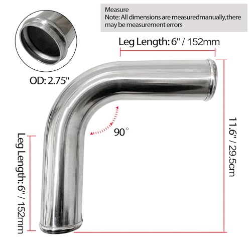 OD 2.75" (70mm) 90 Degree Aluminum Elbow Intercooler Pipe - size: 2.75" (70mm)