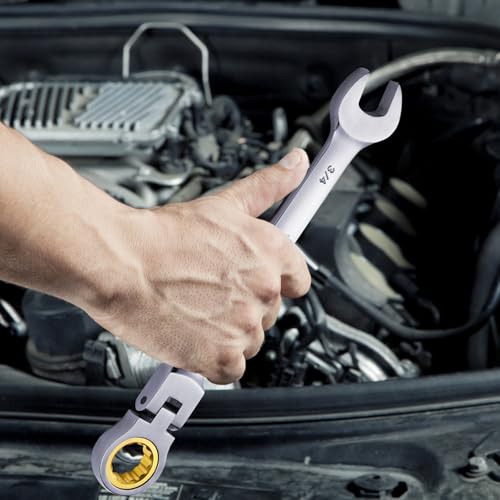 VEVOR Flex-Head Ratcheting Wrench Set, Nickel Plating, 8-piece Flexible Ratcheting Combination Wrench Set with Roll-up Pouch, CR-V, 72 Teeth, SAE 5/16-3/4" - size: 8PCS (SAE), style: Flex-head
