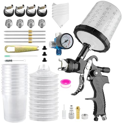 HVLP Spray Gun Premium Kit, Automotive Paint Gun 1.4/1.7/2.0/2.5mm Nozzles - color: Black
