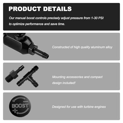Manual Boost Controller Kit, 1-30 PSI Adjustable Closed Loop Turbo Chargers, Universal Aluminum Turbo Boost Controller for Most Petrol Diesel Engines, Car Accessories