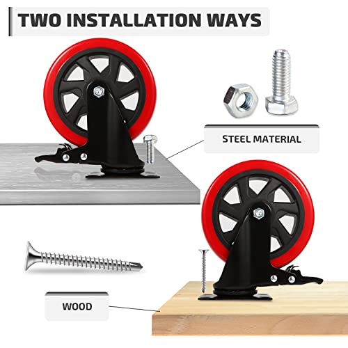 Nefish 6 Inch Heavy Duty Caster Wheels, Industrial Casters Set of 4, Locking Industrial Swivel Top Plate Casters 2600 Lbs, 360 Degree Industrial Grade Casters for Industrial, Furniture, Equipment - size: 6 IN