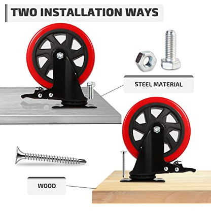 Nefish 6 Inch Heavy Duty Caster Wheels, Industrial Casters Set of 4, Locking Industrial Swivel Top Plate Casters 2600 Lbs, 360 Degree Industrial Grade Casters for Industrial, Furniture, Equipment - size: 6 IN