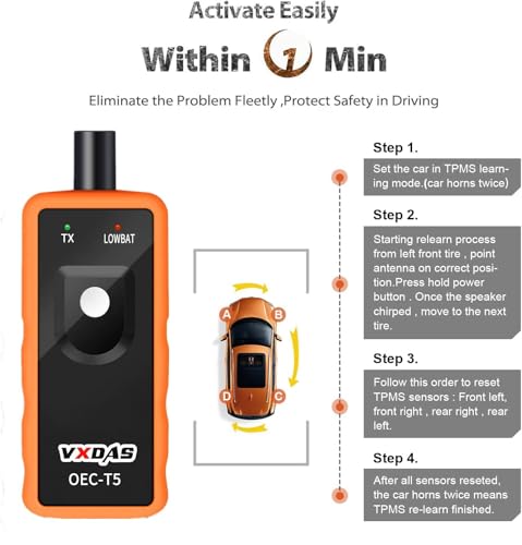 VXDAS TPMS Relearn Tool Only for GM Vehicles (2006-2024 Chevy/Buick/GMC/Opel/Cadillac) Original Sensor with 315/433 MHz, Tire Sensors Pressure Monitor System Reset Tool OEC-T5-2025 Edition