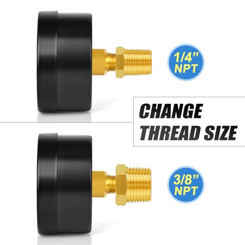 MEANLIN MEASURE 0-60Psi 2" DIAL FACE 1/8" NPT Well Pump Pressure Gauge, with 1/4" NPT and 3/8" NPT Hex Bushing, 3-2-3% Accuracy, Center Back Mount - color: 1/8"NPT Back Mount, size: 0-60Psi