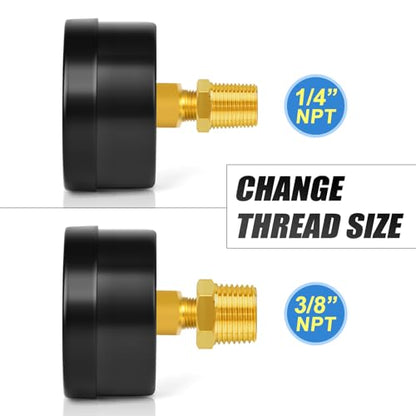 MEANLIN MEASURE 0-60Psi 2" DIAL FACE 1/8" NPT Well Pump Pressure Gauge, with 1/4" NPT and 3/8" NPT Hex Bushing, 3-2-3% Accuracy, Center Back Mount - color: 1/8"NPT Back Mount, size: 0-60Psi