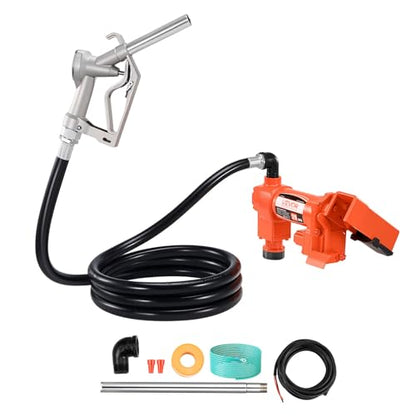 VEVOR Fuel Transfer Pump, 12V DC 20 GPM 1/4 HP Diesel Pump, Extractor Pumps with Manual Nozzle, Discharge Hose and Suction Pipe, for Gasoline, Diesel, Kerosene, Ethanol-Methanol Blends & Biodiesel - size: 12V 20GPM
