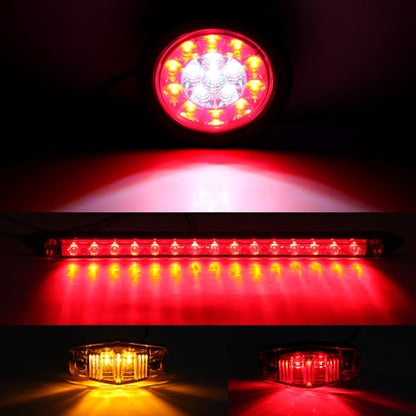 4 Inch Round Led Trailer Tail Lights Kit with 13.8" Led 3RD Brake Strip Bar