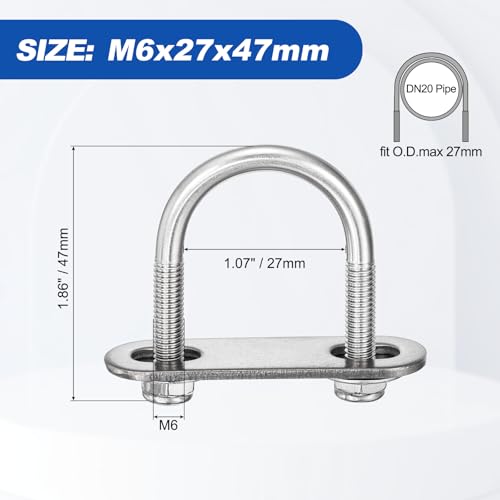 METALLIXITY U Bolts 4Set M6x27x47,Round U Bolt Kits 304 SS U Clamp - color: Silver, size: M6x27x47mm