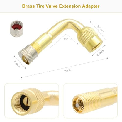 Tire Valve Extension Set, 2 Pieces 8.25 Inch Flexible Valve Stem Extension Adaptor with 2 Pieces 90 Degree Brass Tire Valve Extension Adaptor Compatible for Cars Truck Motorcycle Bike Scooter - size: 90 Degree X 2
