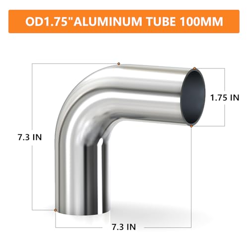 GASHER 2PCS 90 Degree Elbow Aluminum Alloy Tube Intercooler Pipe Air Intake Tube 1.75"OD, Leg Length 4" (100mm) - color: 90 degree, size: 1.75"OD (2 PCS)