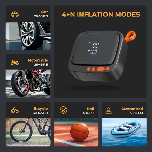 AP22 150 PSI Dual Power Tire Inflator Portable Air Compressor - color: Black+yellow