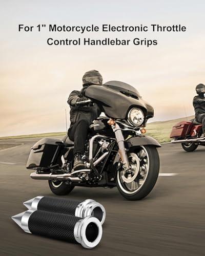 Motorcycle Hand Grips 1 Inch Handlebar Grips Electronic Throttle Compatible with Harley Davidson Touring Softail Road Street Glide Road King 2008-2024 - color: Chrome