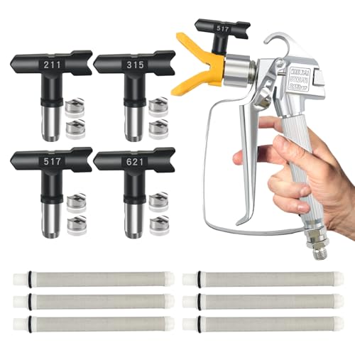 Airless Paint Spray Gun with Tip Guard and 4 Reversible Spray Tips and 6 Spray Gun Filters Sprayer Paint Accessories for Airless Spraying Machine (211, 315, 517, 621) - color: C-spray gun 815