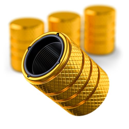 Aluminum Tire Valve Stem Caps – Anti-Rust, Premium Anodized Aluminum, Corrosion-Resistant, Easy Install, Universal Fit for Car, Truck, Bike, SUV – 1 Pack/Set of 4 (Yellow Gold) - color: YELLOW GOLD