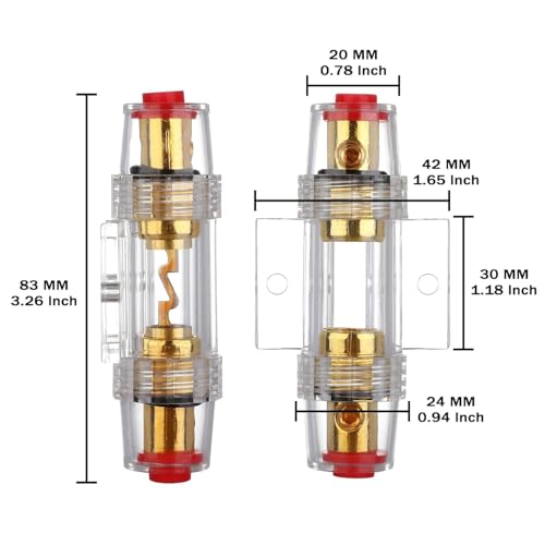 VEXUNGA 4-8 Gauge AWG Inline 60 Amp Fuse Holder with 60A AGU Fuses for Car Audio Alarm Amplifier Subwoofer in-line Fuse Holders (60Amp) - size: 60A