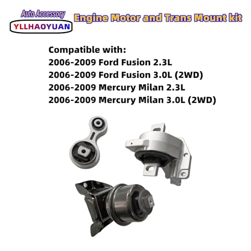 Yllhaoyuan Complete Set of 3 Motor Mounts for 2006-2009 Fusion - size: 2006-2009 Ford Fusion 2.3L 3.0 (2WD)